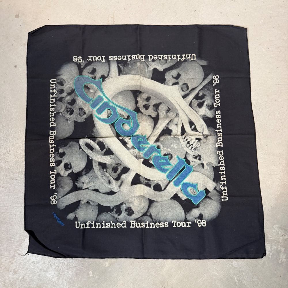 Vintage 1998 Cinderella Band Unfinished Business Tour Bandana Skulls Black